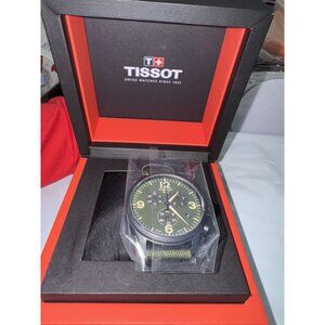 Tissot Swiss Chronograph Mens Watch With Green Dial & Nylon Strap In Original Bo
